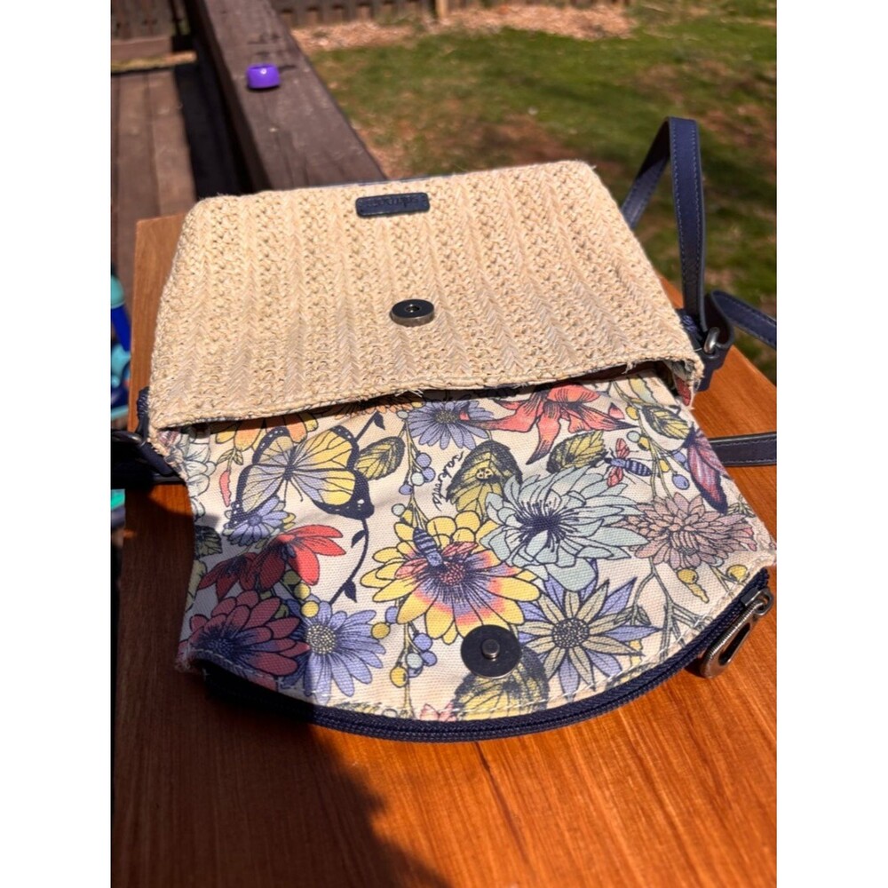 Sakroots Spring Butterfly Flowers Garden Jute Cross Body or Small Shoulder Bag - Picture 9 of 9